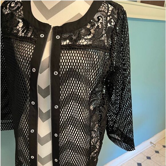 Multoples Black mesh zippered light weight jacket or cover up - Picture 5 of 5